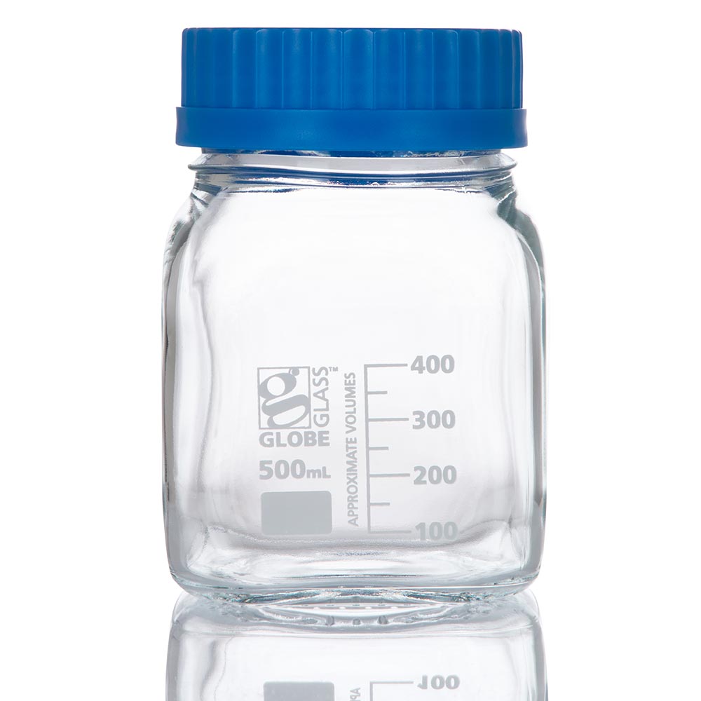 Globe Scientific Bottle, Square Media, Wide Mouth, Globe Glass, 500mL, GL80 Screw Cap, 10/Box Image